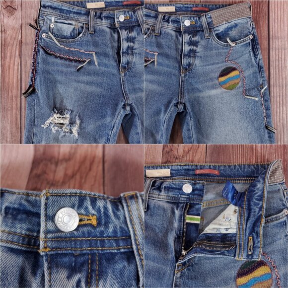 Anthropologie Pilcro Size 26 Slim Boyfriend Embroidered Patch Mid Rise Jeans - Picture 6 of 15
